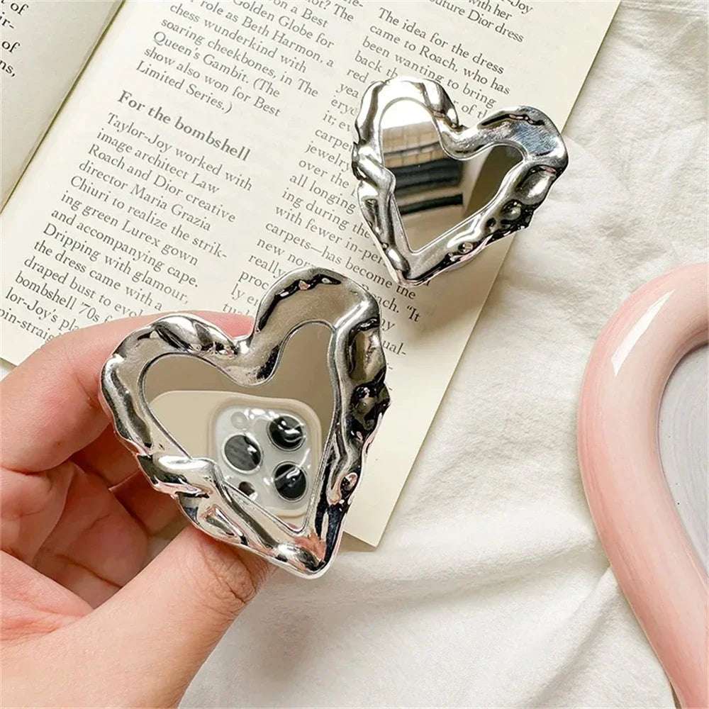 INS Korea Silver Heart Grip Tok Mirror Luxurious - CONGATON