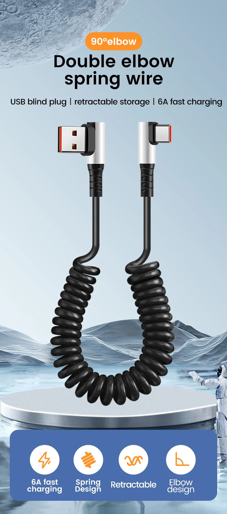 Usb C To Type C Spring Cable Pd 6A - CONGATON