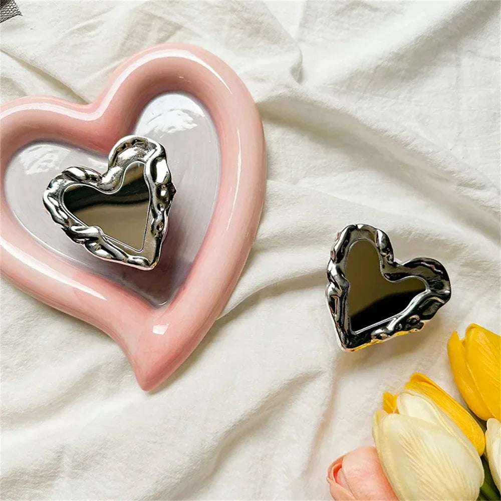 INS Korea Silver Heart Grip Tok Mirror Luxurious - CONGATON