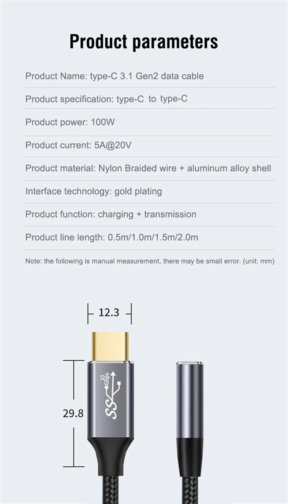 USB C 3.1 Gen2 10Gbps Extension Cable Type C - CONGATON