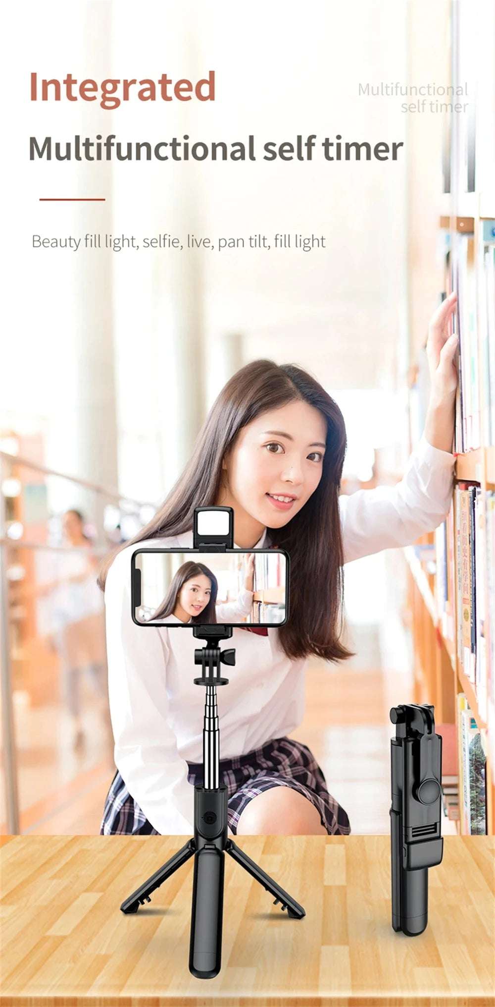 3In1 Bluetooth Wireless Selfie Tripod With Fill Light - CONGATON