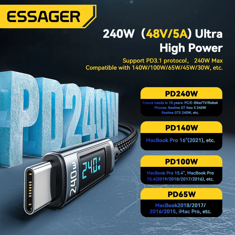 Essager 240W USB Type C To USB C 100W PD 3.1 - CONGATON