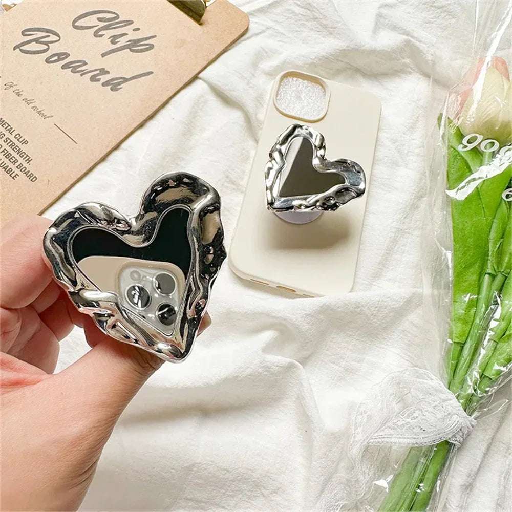INS Korea Silver Heart Grip Tok Mirror Luxurious - CONGATON