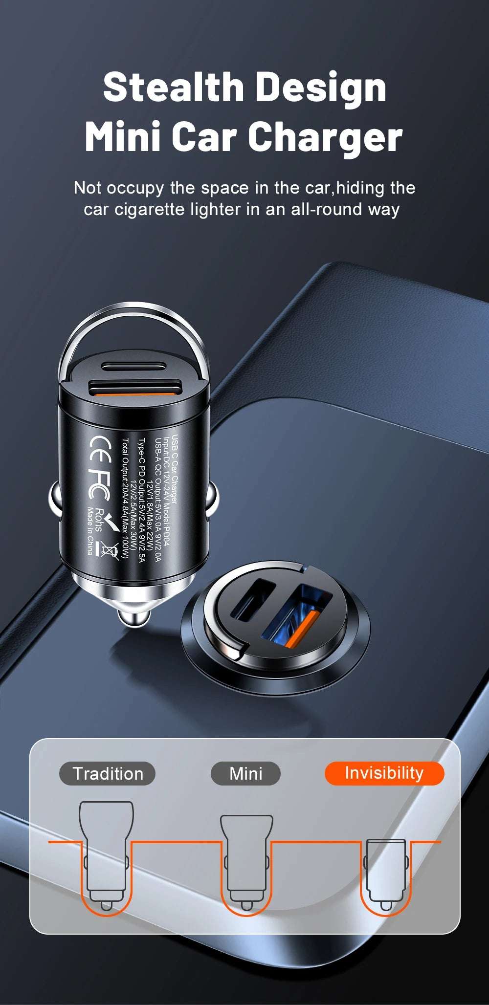 100W PD Car Charger USB Type C - CONGATON