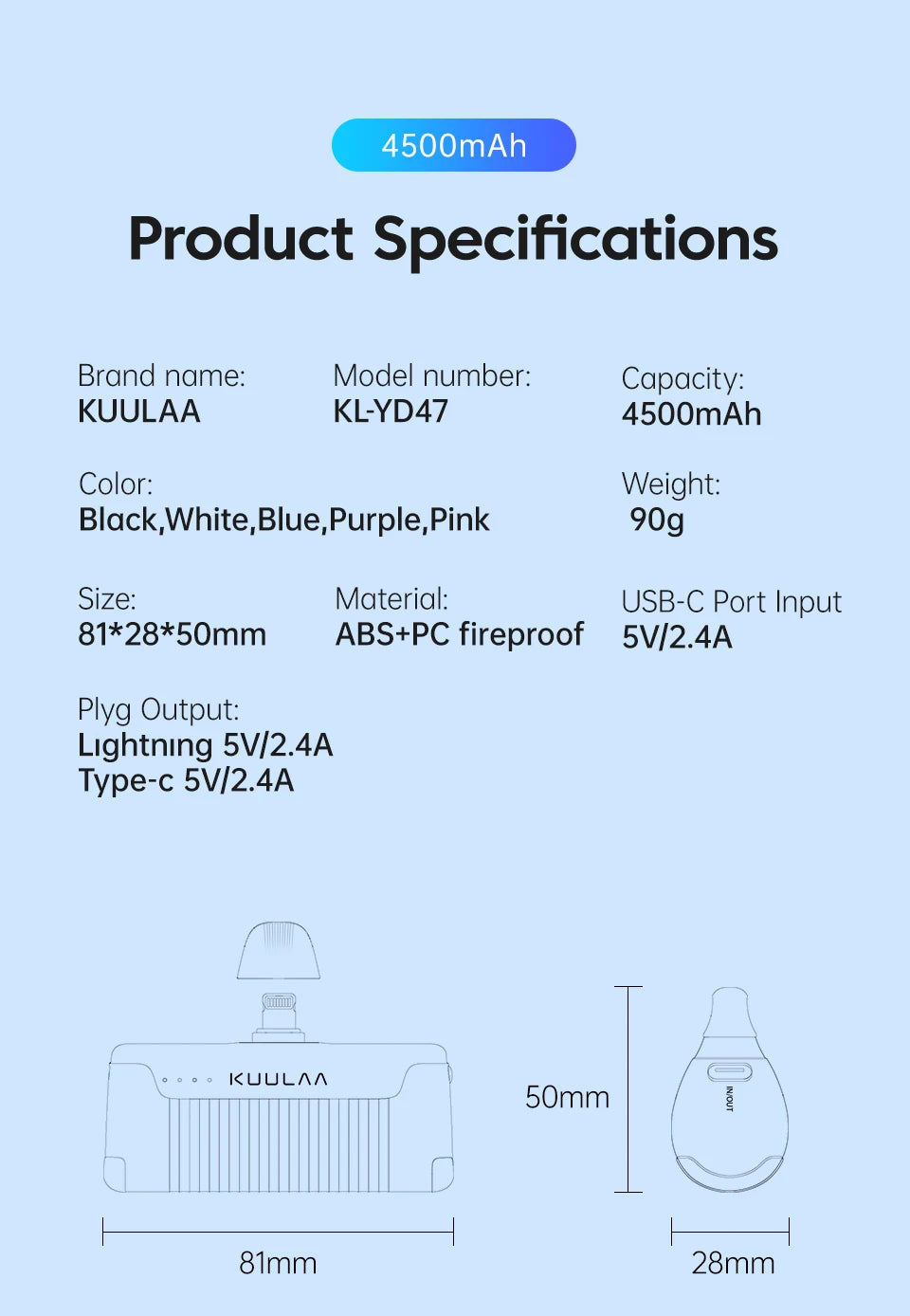 KUULAA Mini Power Bank 4500mAh - CONGATON