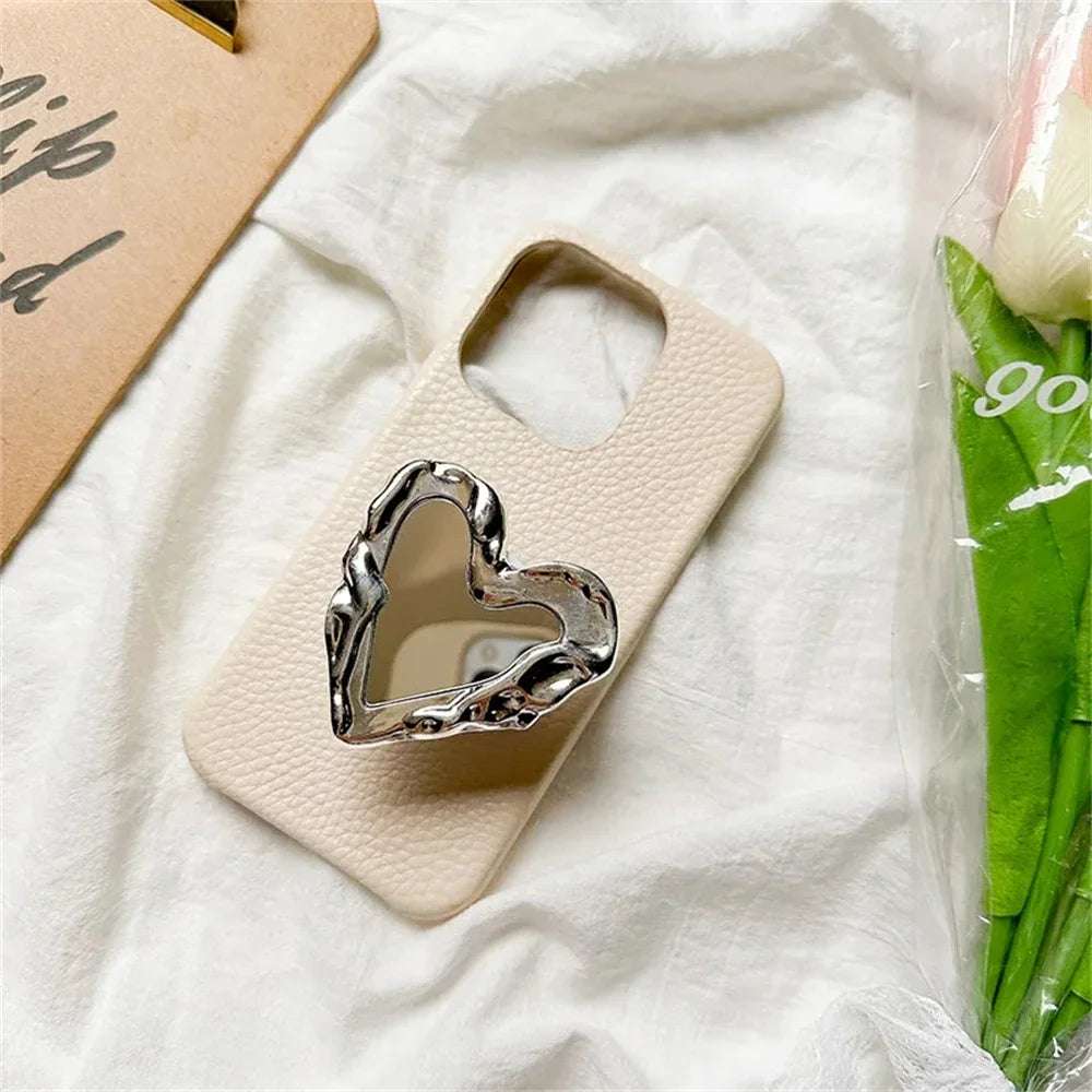 INS Korea Silver Heart Grip Tok Mirror Luxurious - CONGATON