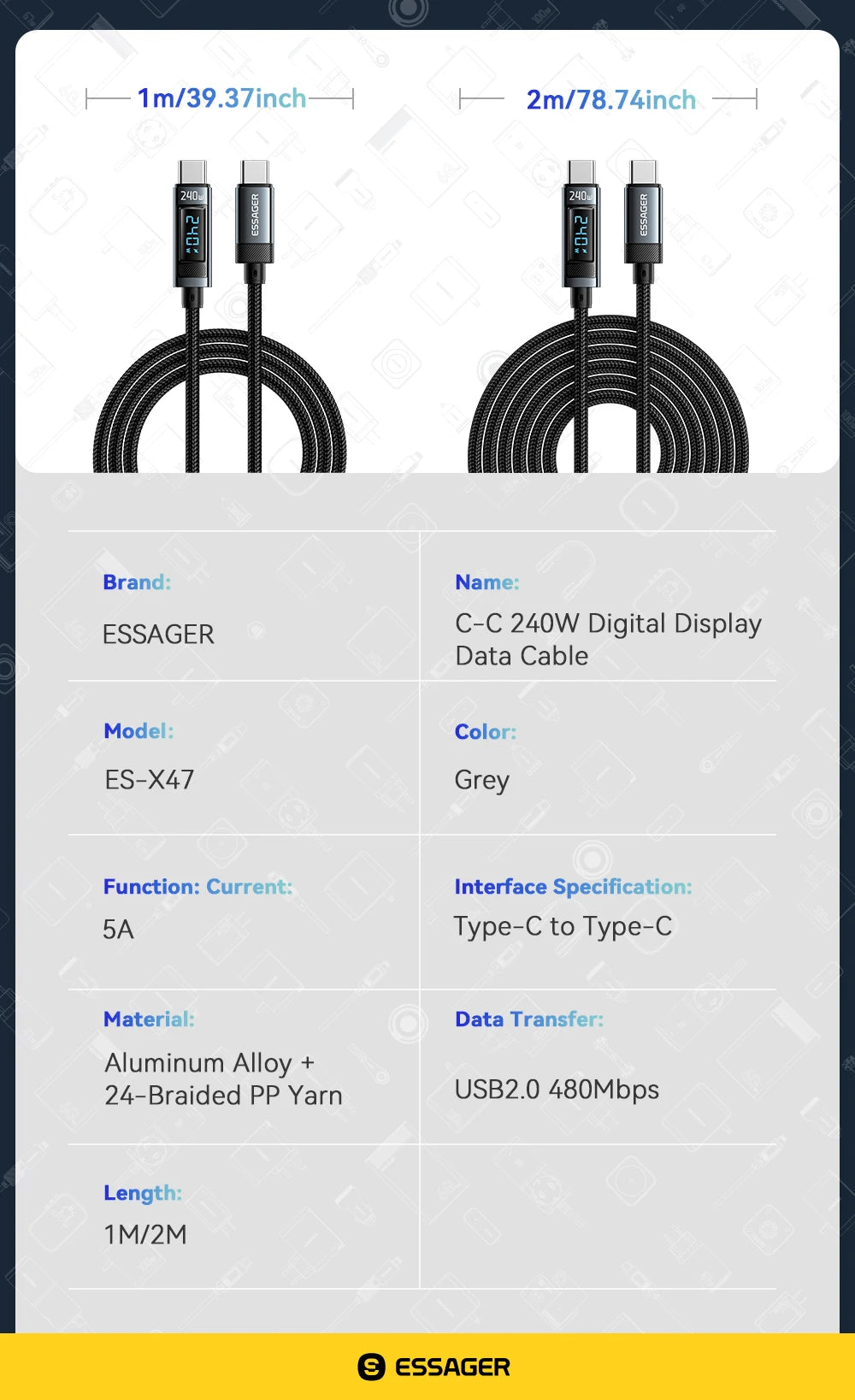 Essager 240W USB Type C To USB C 100W PD 3.1 - CONGATON