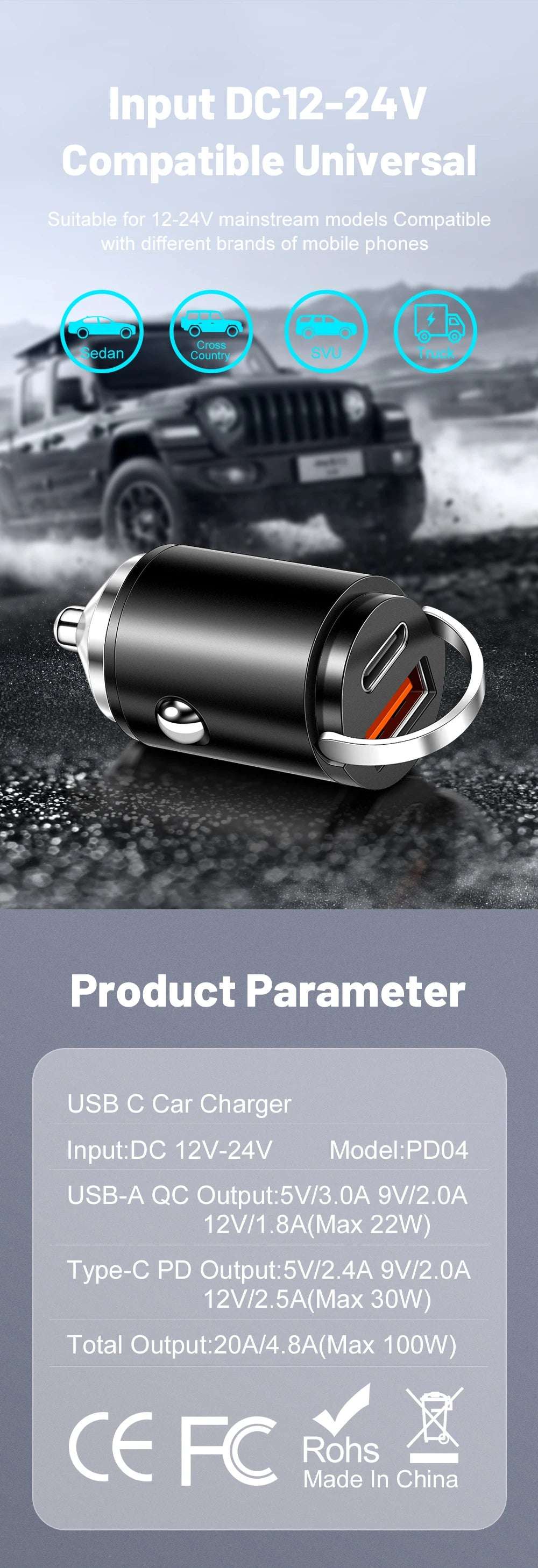 100W PD Car Charger USB Type C - CONGATON