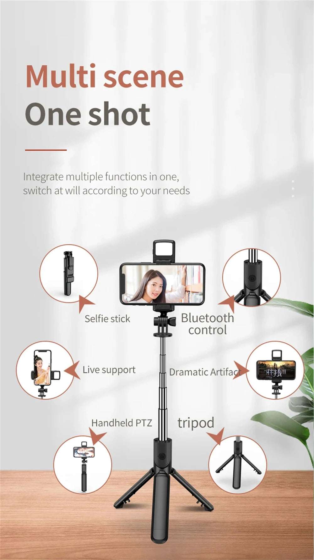 3In1 Bluetooth Wireless Selfie Tripod With Fill Light - CONGATON
