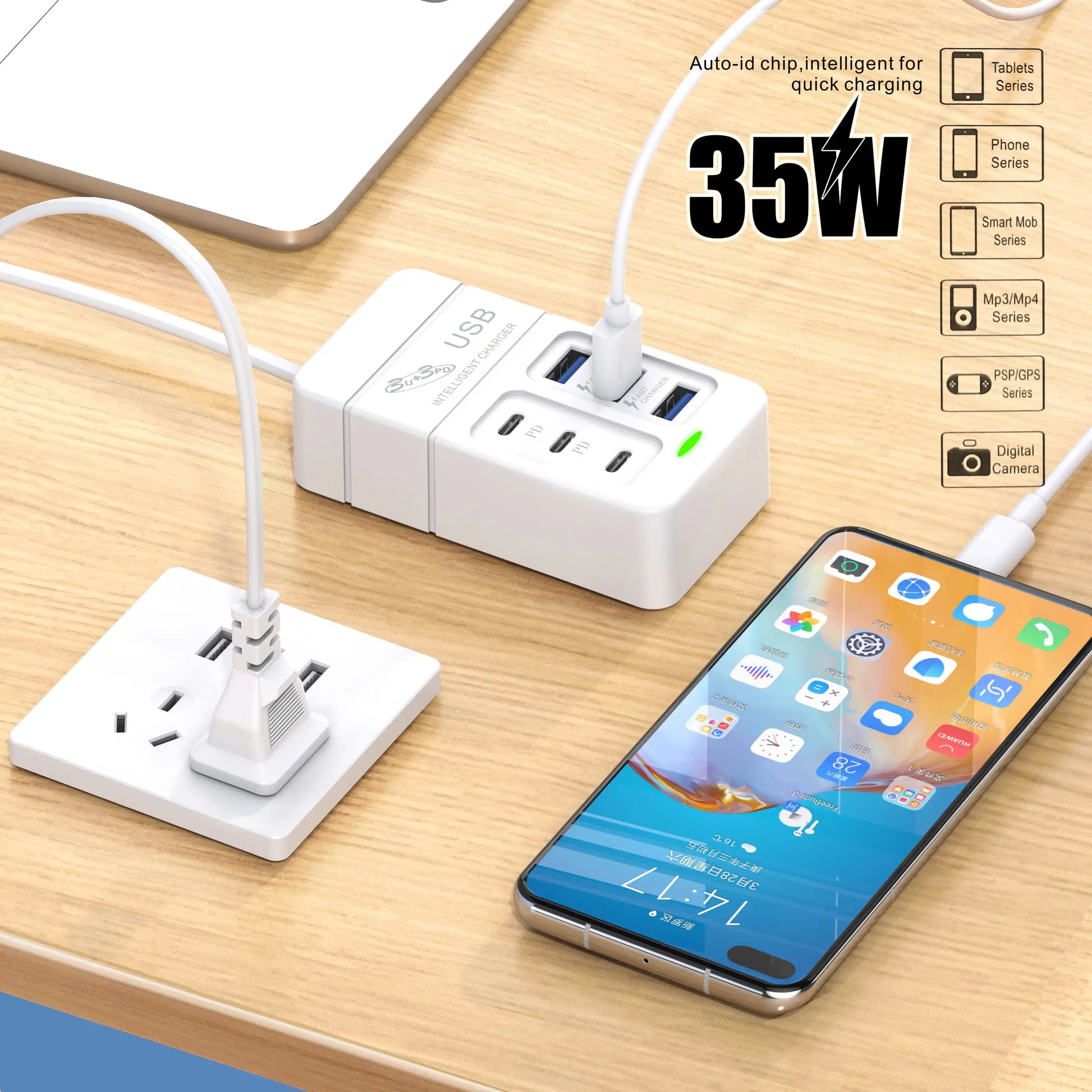 6 IN 1 USB Charger 35W PD Type C Fast - CONGATON
