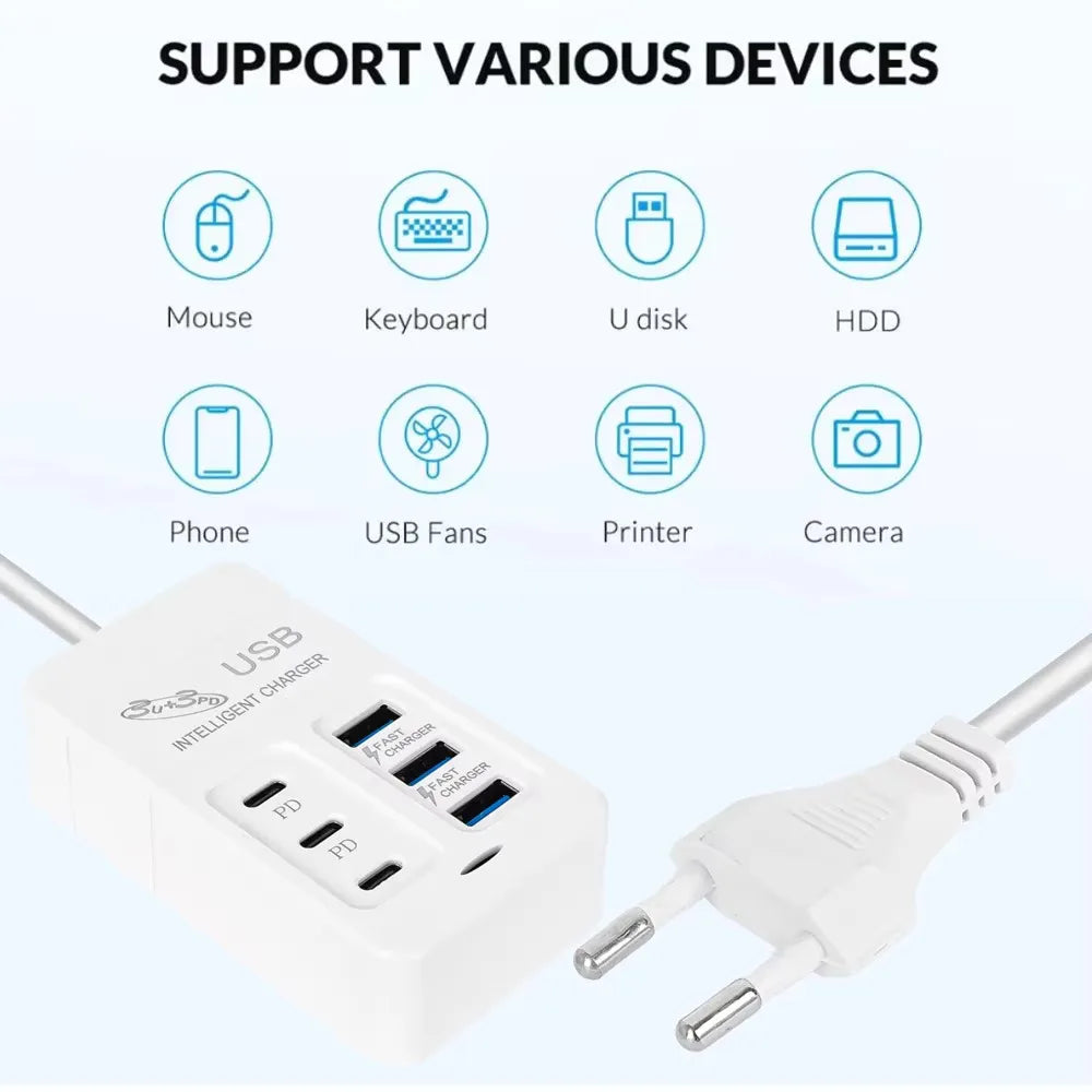 6 IN 1 USB Charger 35W PD Type C Fast - CONGATON