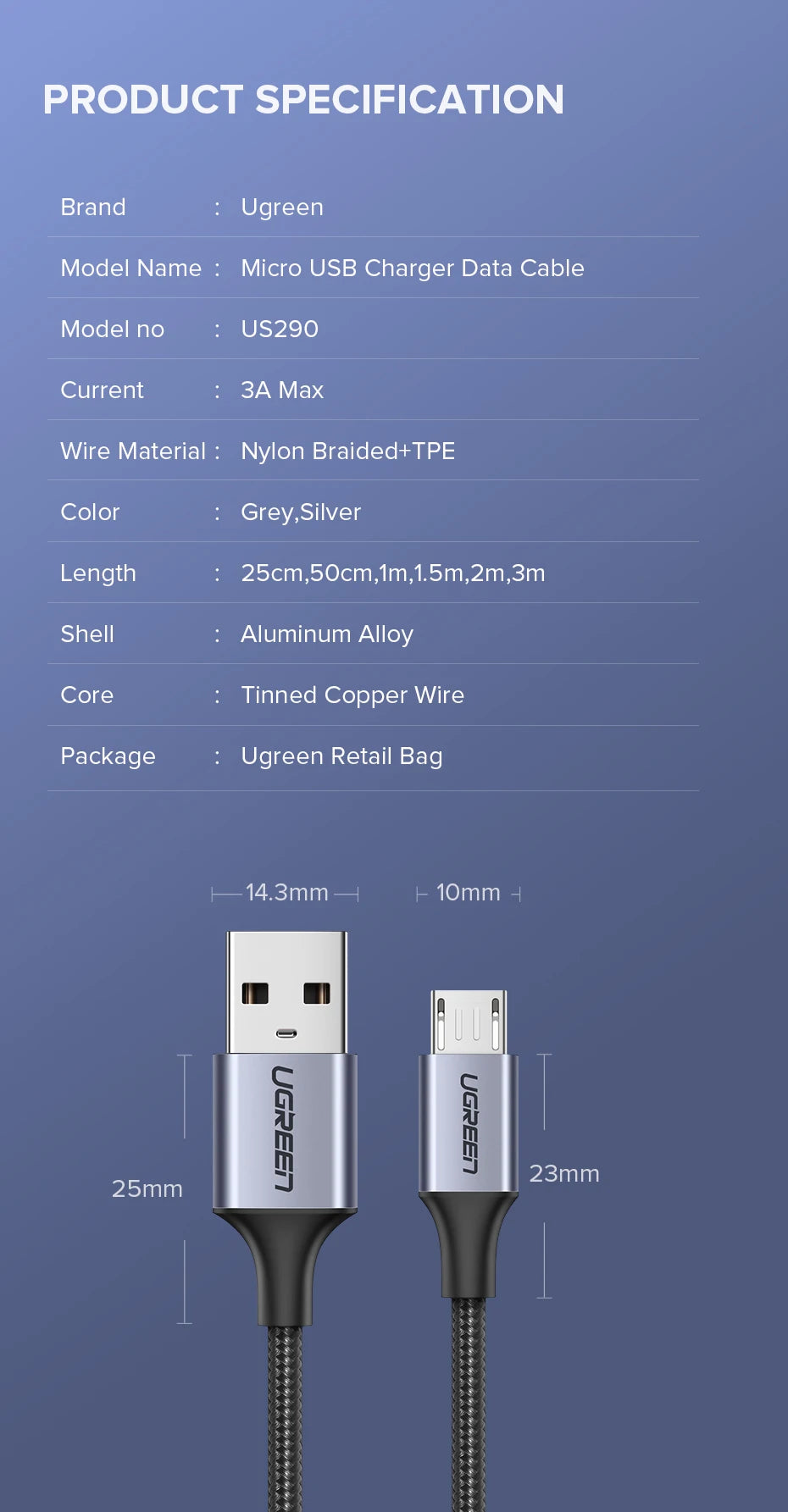 Ugreen Micro USB Cable 3A - CONGATON
