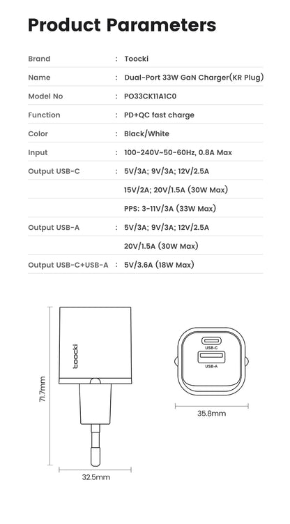 Toocki 33W GaN USB Type C Charger - CONGATON
