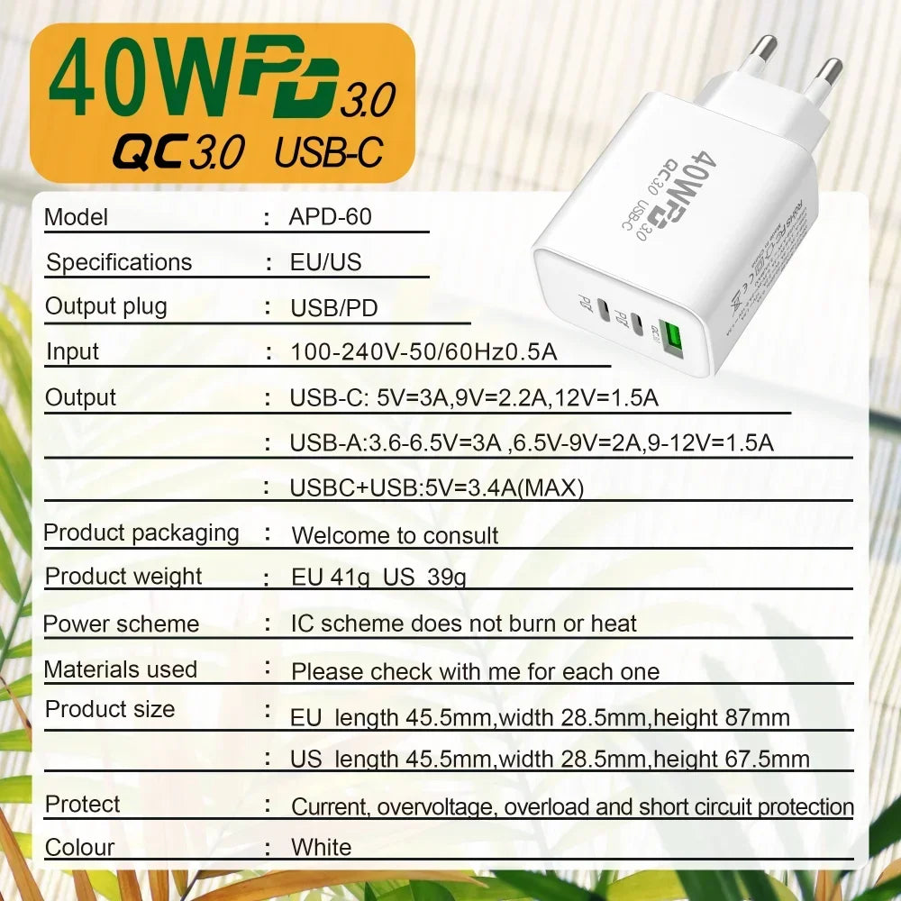 USB C Charger 40W Mobile Phone Type-C PD - CONGATON