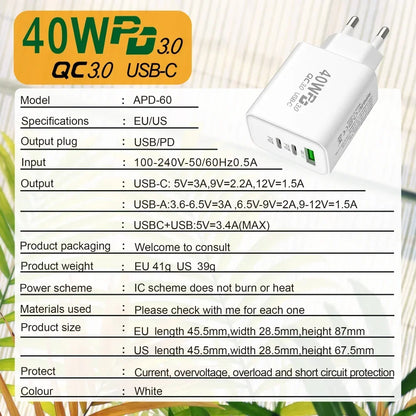 USB C Charger 40W Mobile Phone Type-C PD - CONGATON