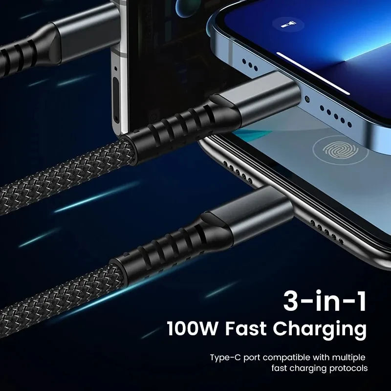 100/66W 3 in 1 Cable Micro USB Type C - CONGATON