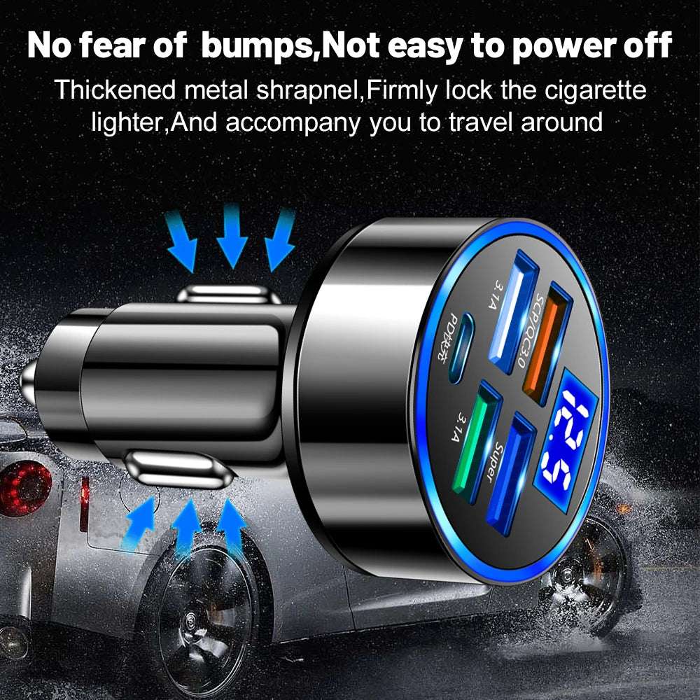 250W LED Car Charger 5 Ports Fast Charge - CONGATON