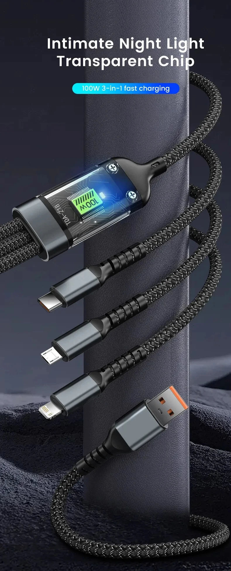 100/66W 3 in 1 Cable Micro USB Type C - CONGATON