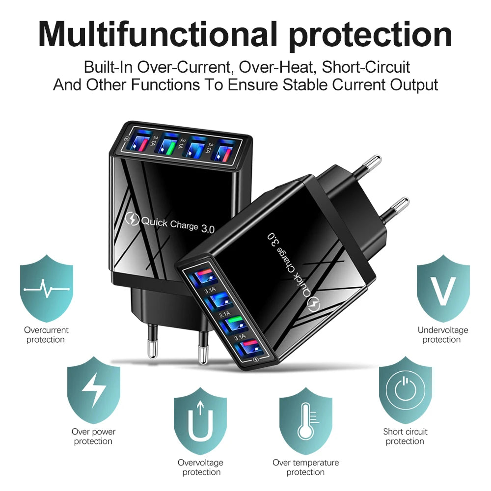 EU US Plug USB Charger Multi Port 4 USB - CONGATON