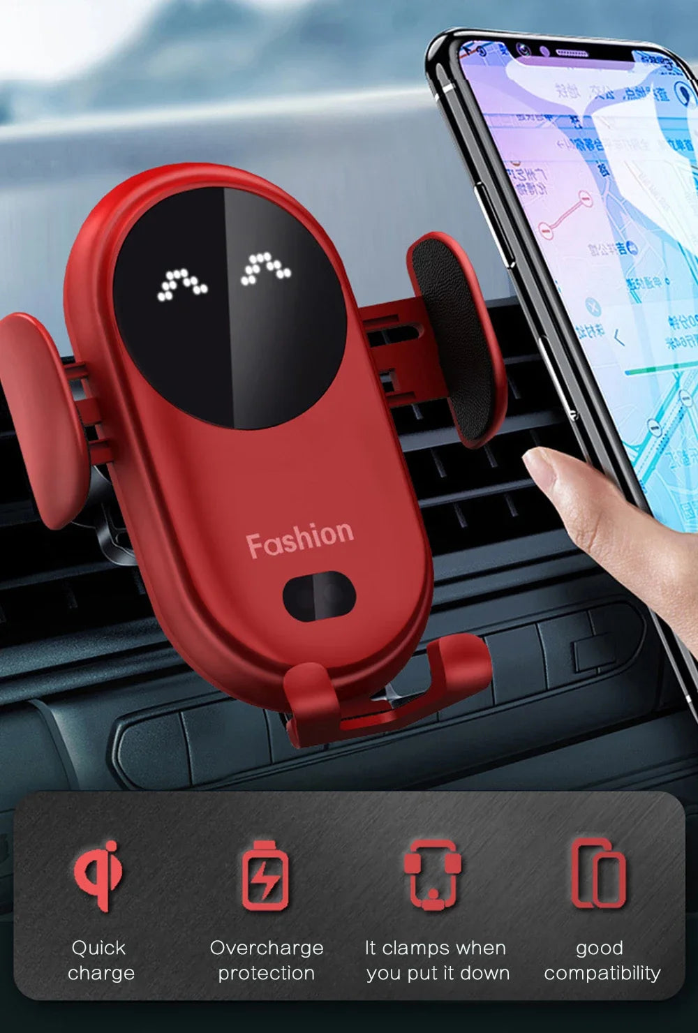 15W Fashion Qi Fast Wireless Charger Car Phone Holder - Congaton