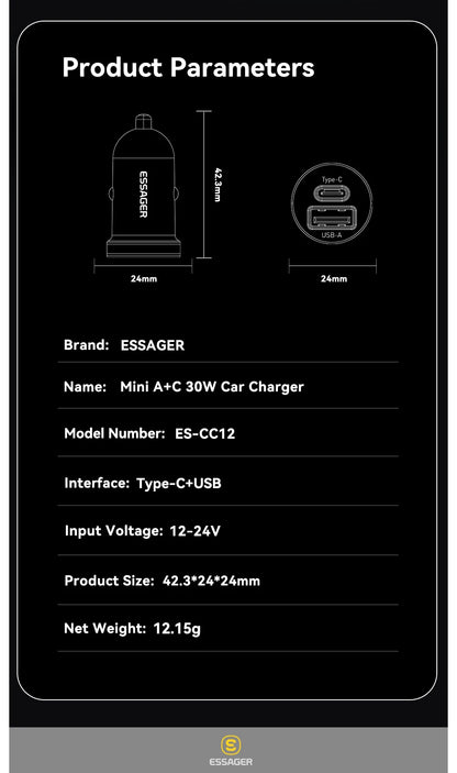 Essager 30W USB C Car Charger - CONGATON