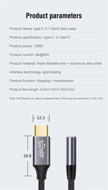 USB C 3.1 Gen2 10Gbps Extension Cable Type C - CONGATON
