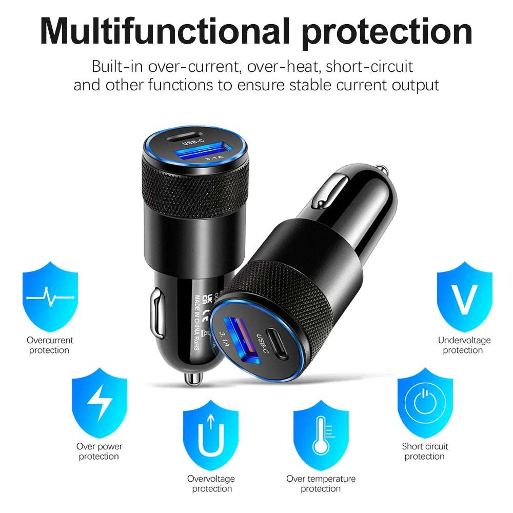 68W Dual USB Type C Car Charger Metal - CONGATON