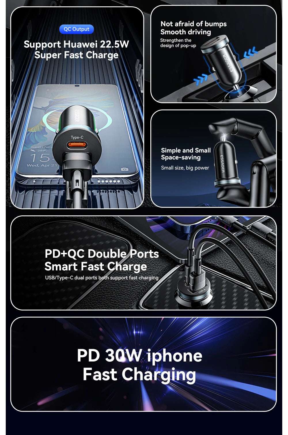 Essager 30W USB C Car Charger - CONGATON