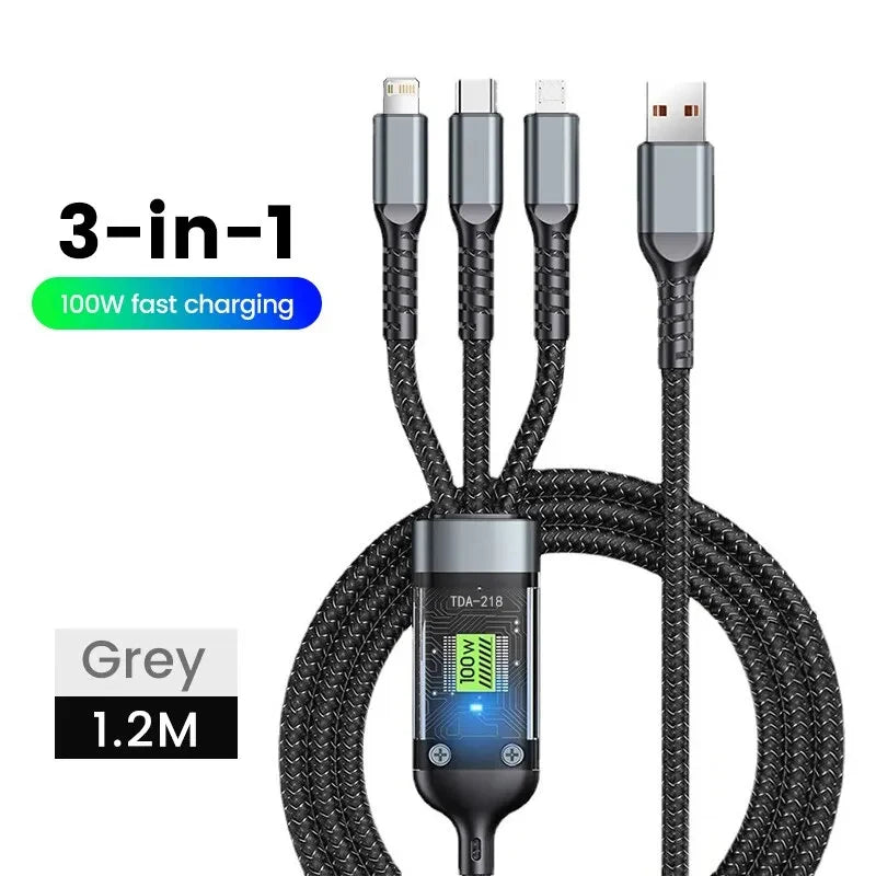 100/66W 3 in 1 Cable Micro USB Type C - CONGATON
