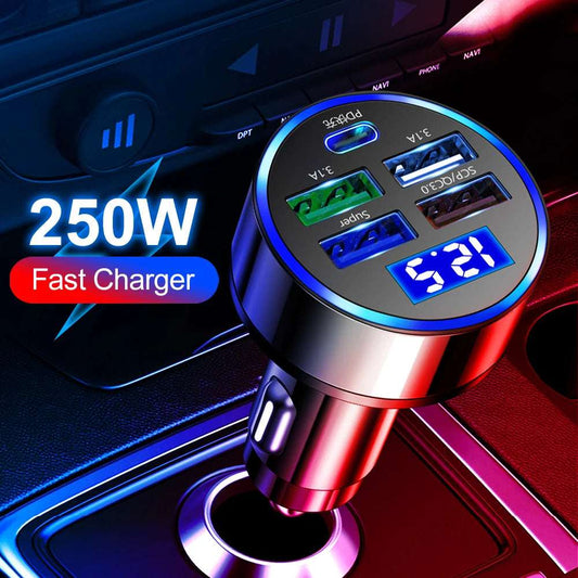 250W LED Car Charger 5 Ports Fast Charge - CONGATON