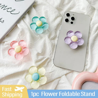 1pc Transparent Resin Candy-Colored Flower Phone Holder - CONGATON