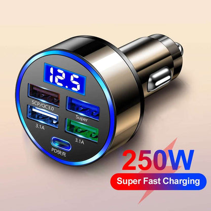 250W LED Car Charger 5 Ports Fast Charge - CONGATON