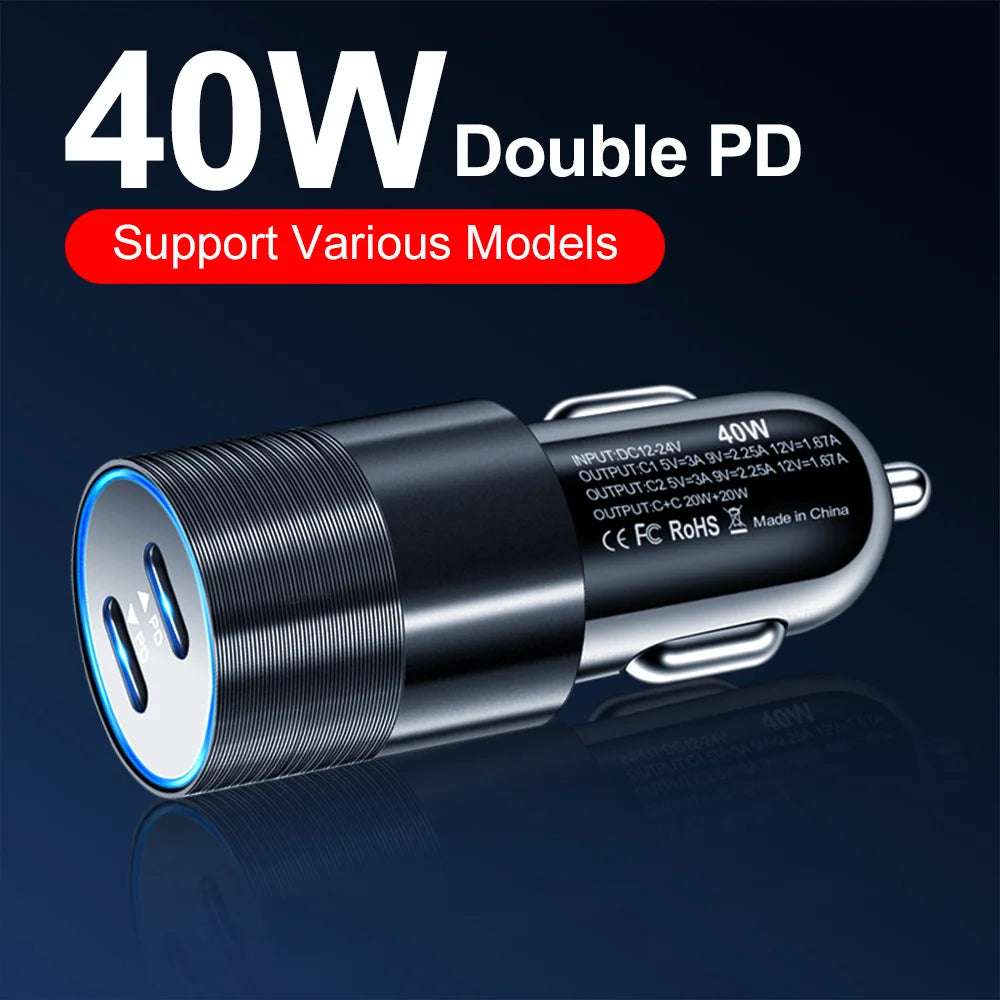 68W Dual USB Type C Car Charger Metal - CONGATON