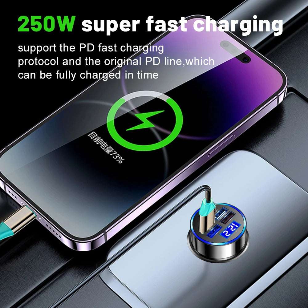 250W LED Car Charger 5 Ports Fast Charge - CONGATON