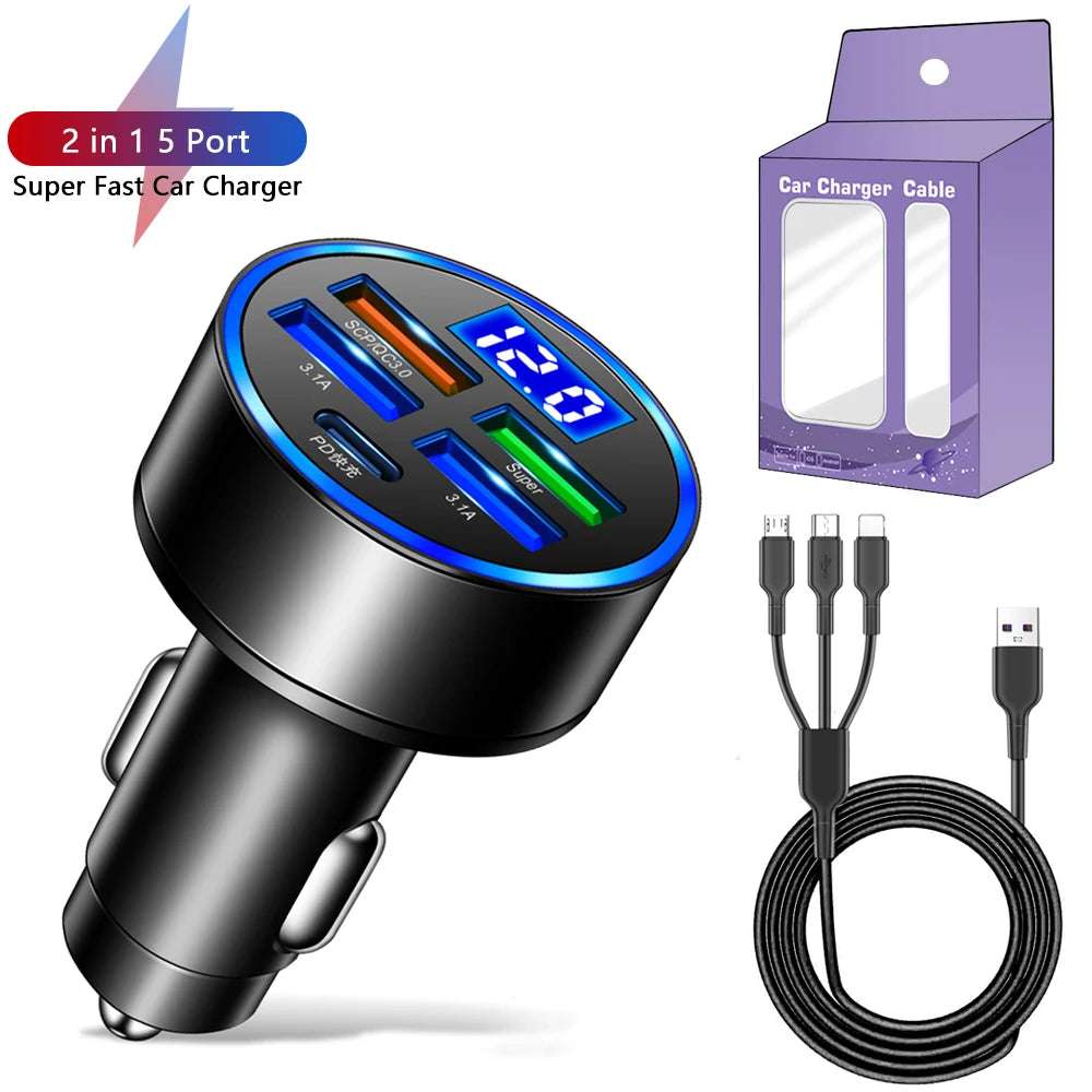 250W LED Car Charger 5 Ports Fast Charge - CONGATON