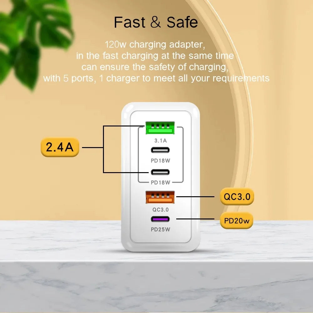 Total 120W USB Charger 5 Ports Type C - CONGATON