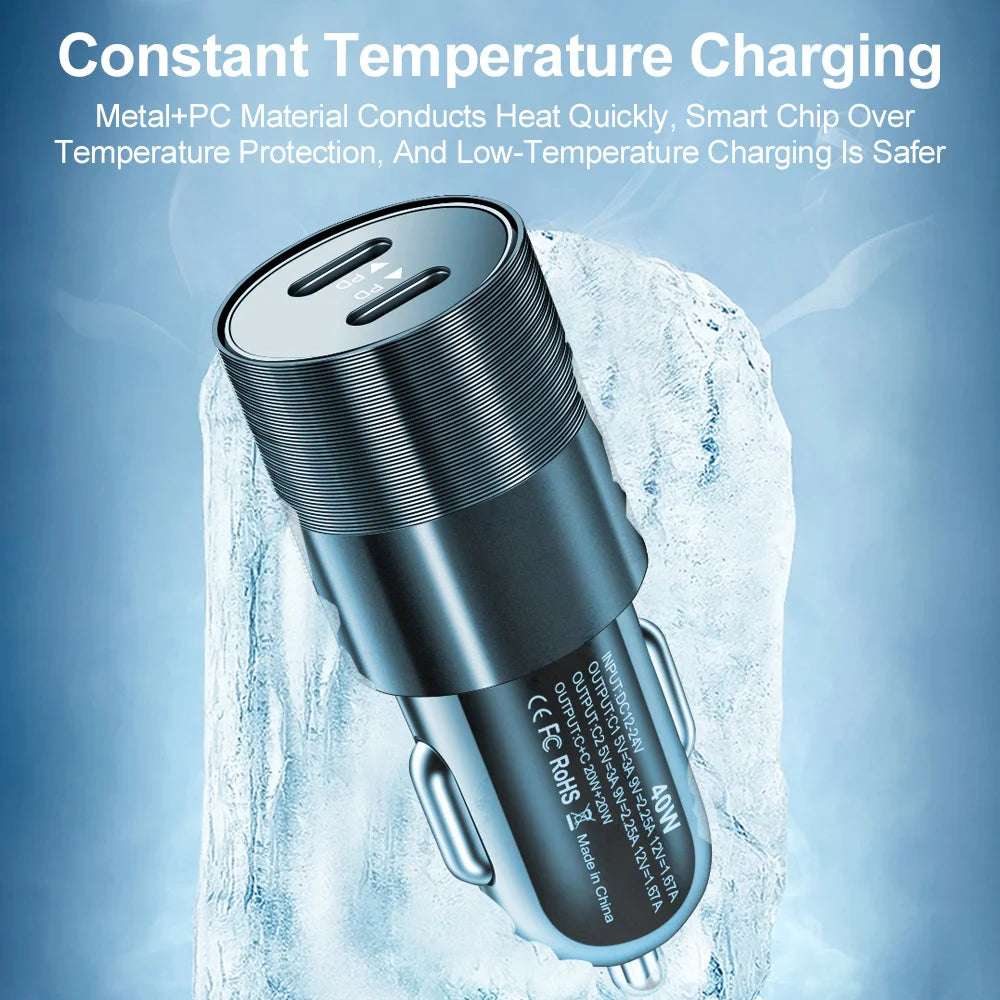 68W Dual USB Type C Car Charger Metal - CONGATON