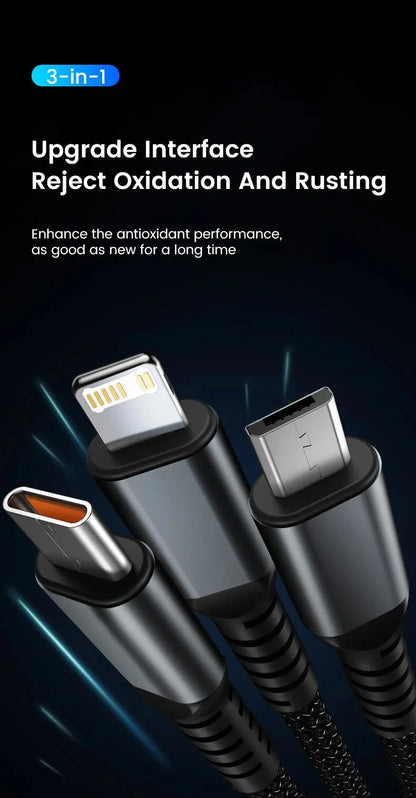 100/66W 3 in 1 Cable Micro USB Type C - CONGATON
