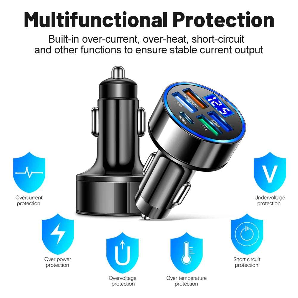 250W LED Car Charger 5 Ports Fast Charge - CONGATON