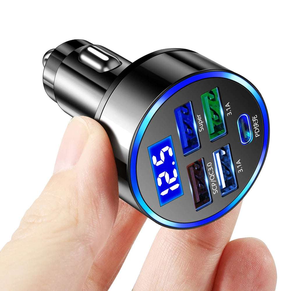 250W LED Car Charger 5 Ports Fast Charge - CONGATON