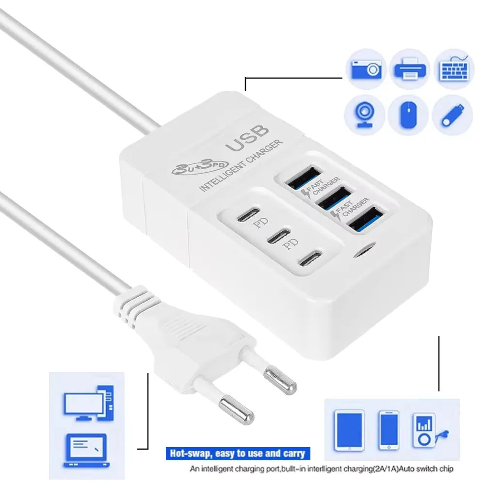 6 IN 1 USB Charger 35W PD Type C Fast - CONGATON