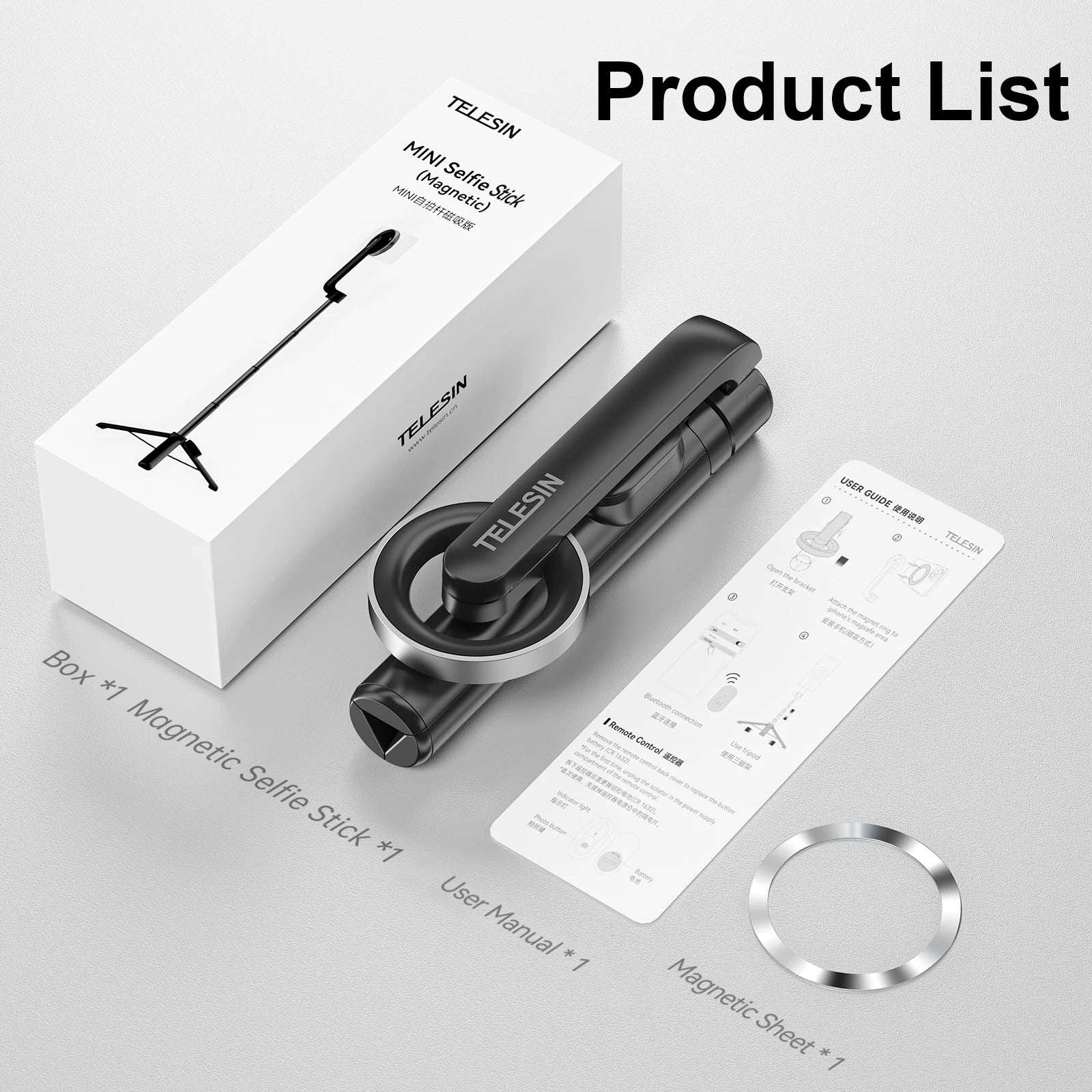 TELESIN Magnetic Selfie Stick Tripod with Remote - CONGATON