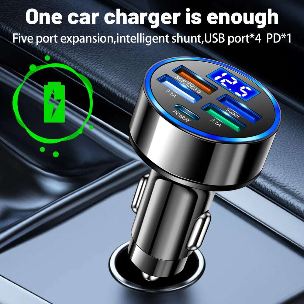 250W LED Car Charger 5 Ports Fast Charge - CONGATON