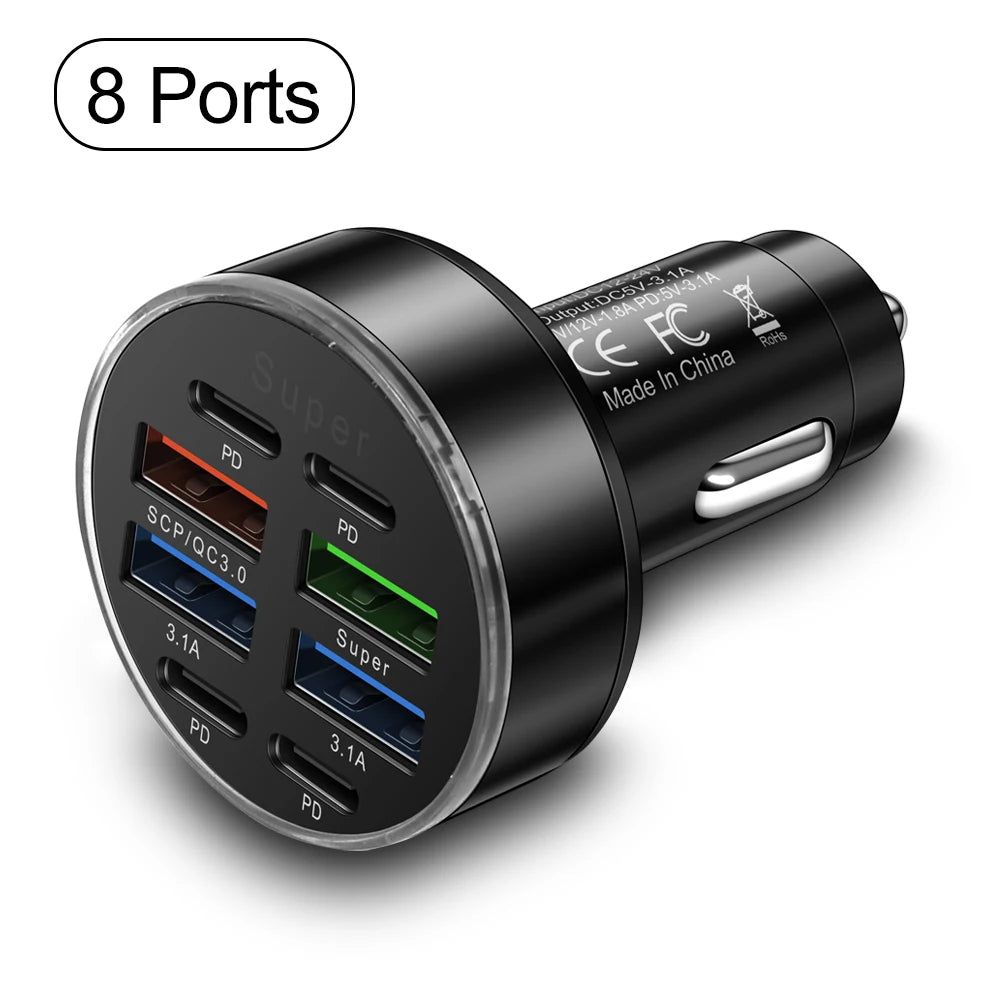 100W 6/8 Ports Car Charger Fast Charging - CONGATON