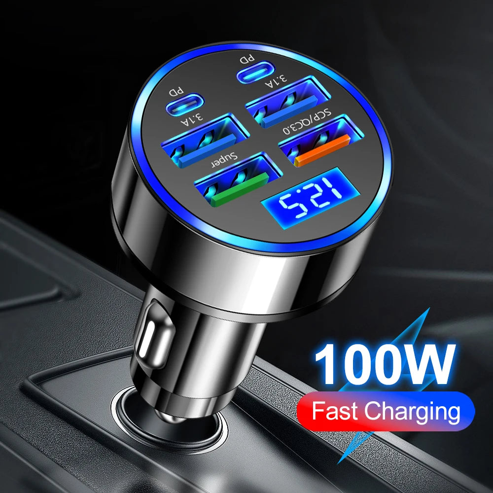 100W 6/8 Ports Car Charger Fast Charging - CONGATON
