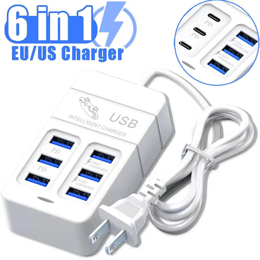 6 IN 1 USB Charger 35W PD Type C Fast - CONGATON
