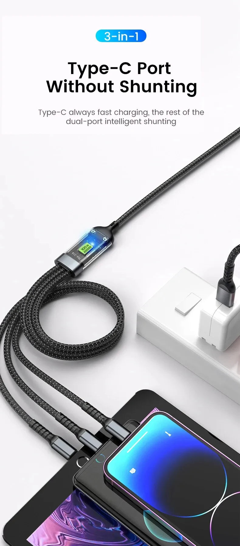 100/66W 3 in 1 Cable Micro USB Type C - CONGATON