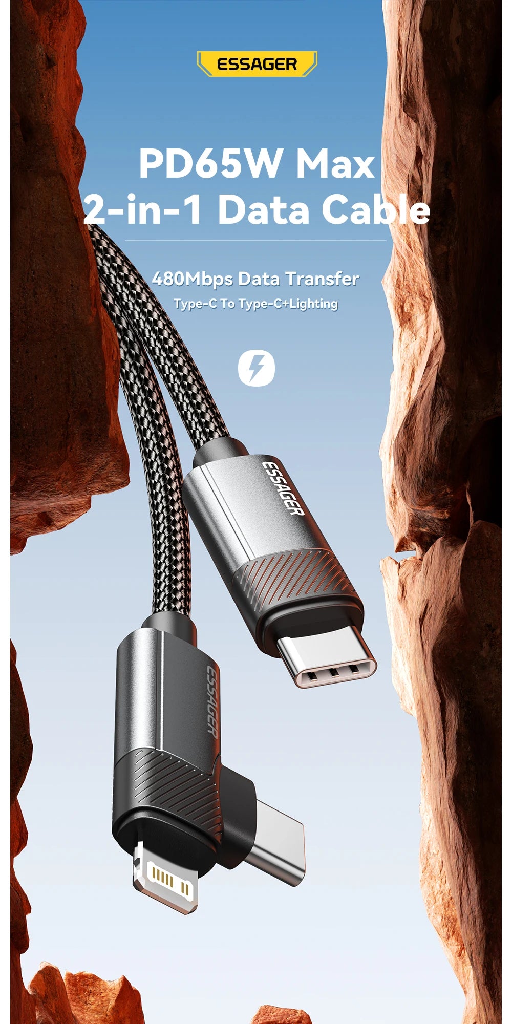 Essager 2 in 1 USB Type C Cable 65W - CONGATON