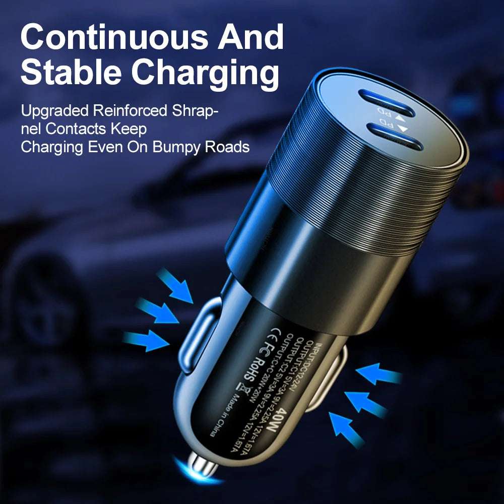 68W Dual USB Type C Car Charger Metal - CONGATON