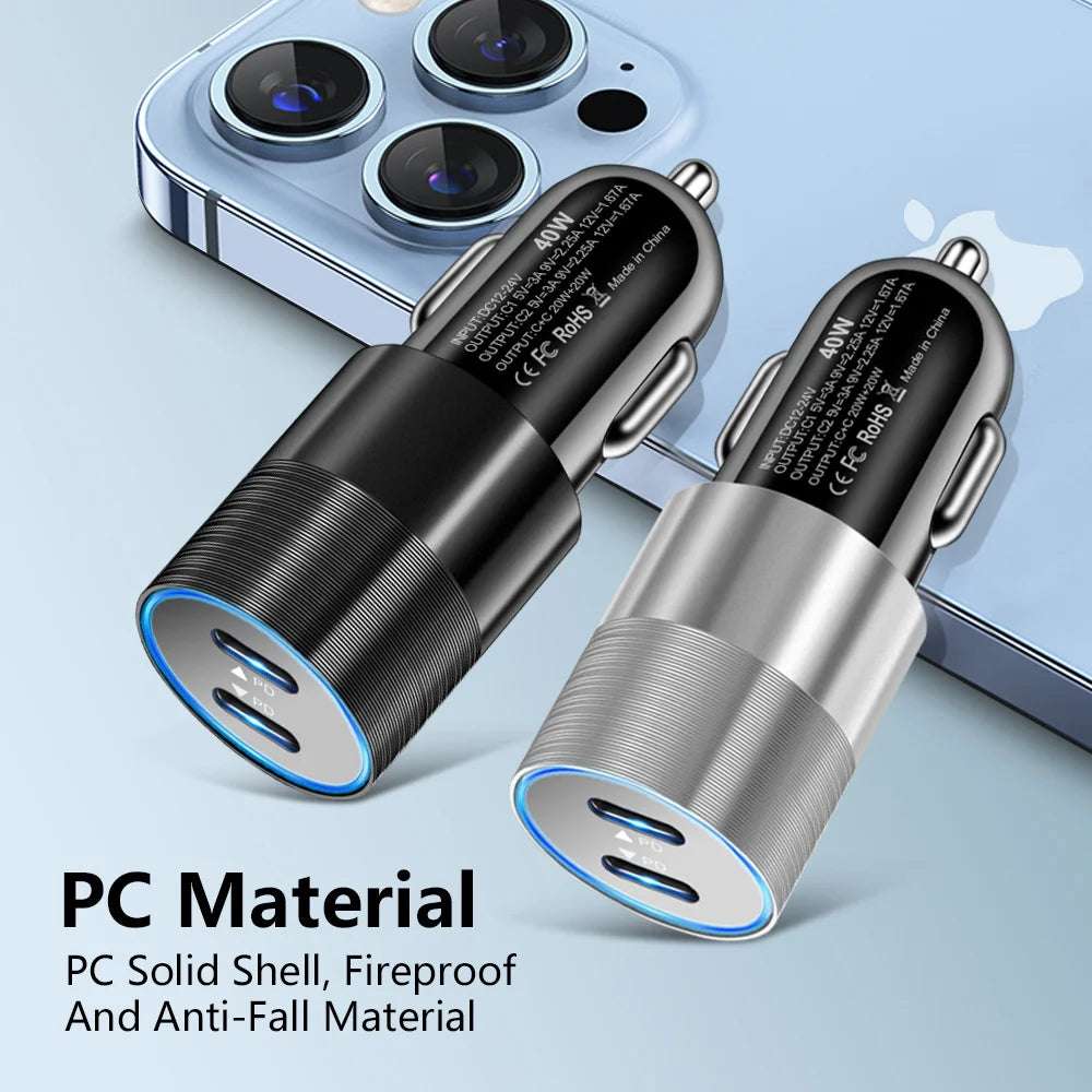 68W Dual USB Type C Car Charger Metal - CONGATON